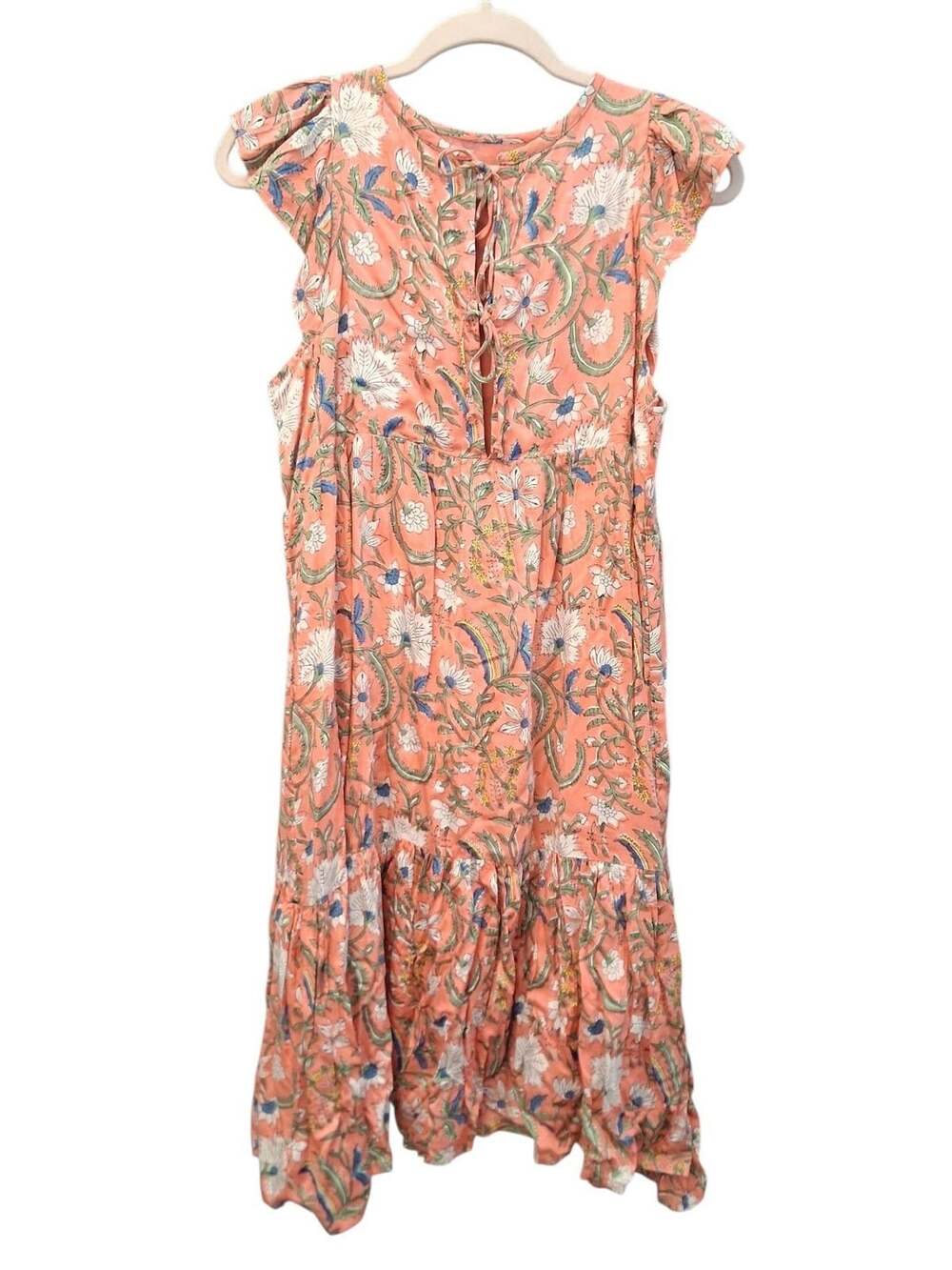 Emerson Fry Angel Dress Size M/L Pink Floral Print Hand Block Printed